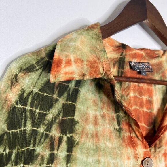 J Gee Green Maroon Tie Dye Short Sleeve Shirt Dress Size Medium - Picture 6 of 10